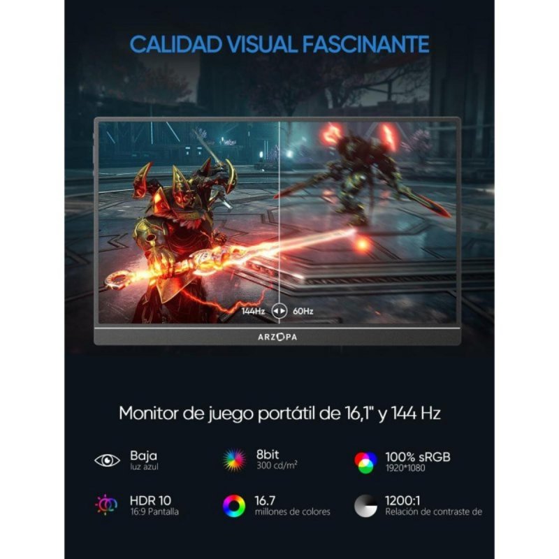 Detalle 2 de Monitor ARZOPA 16,1" FullHD 144 Hz IPS HDR con altavoces y soporte integrado