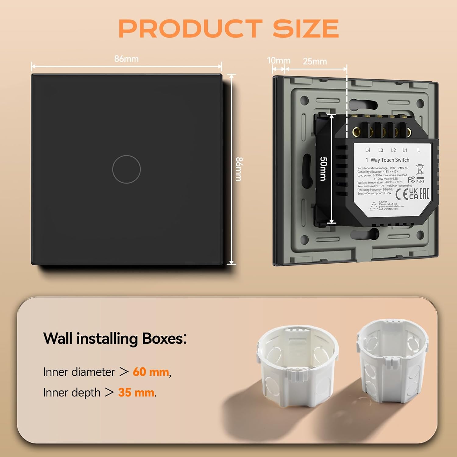 Detalle de BSEED Touch Lichtschalter aus Glas 86 mm