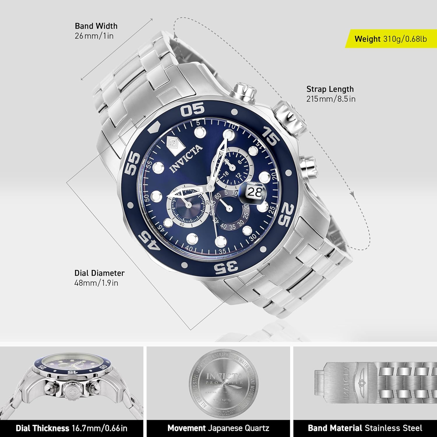 Thumbnail 2 de Invicta Pro Diver Montre Homme 48 mm – Mouvement Quartz en Acier Inoxydable