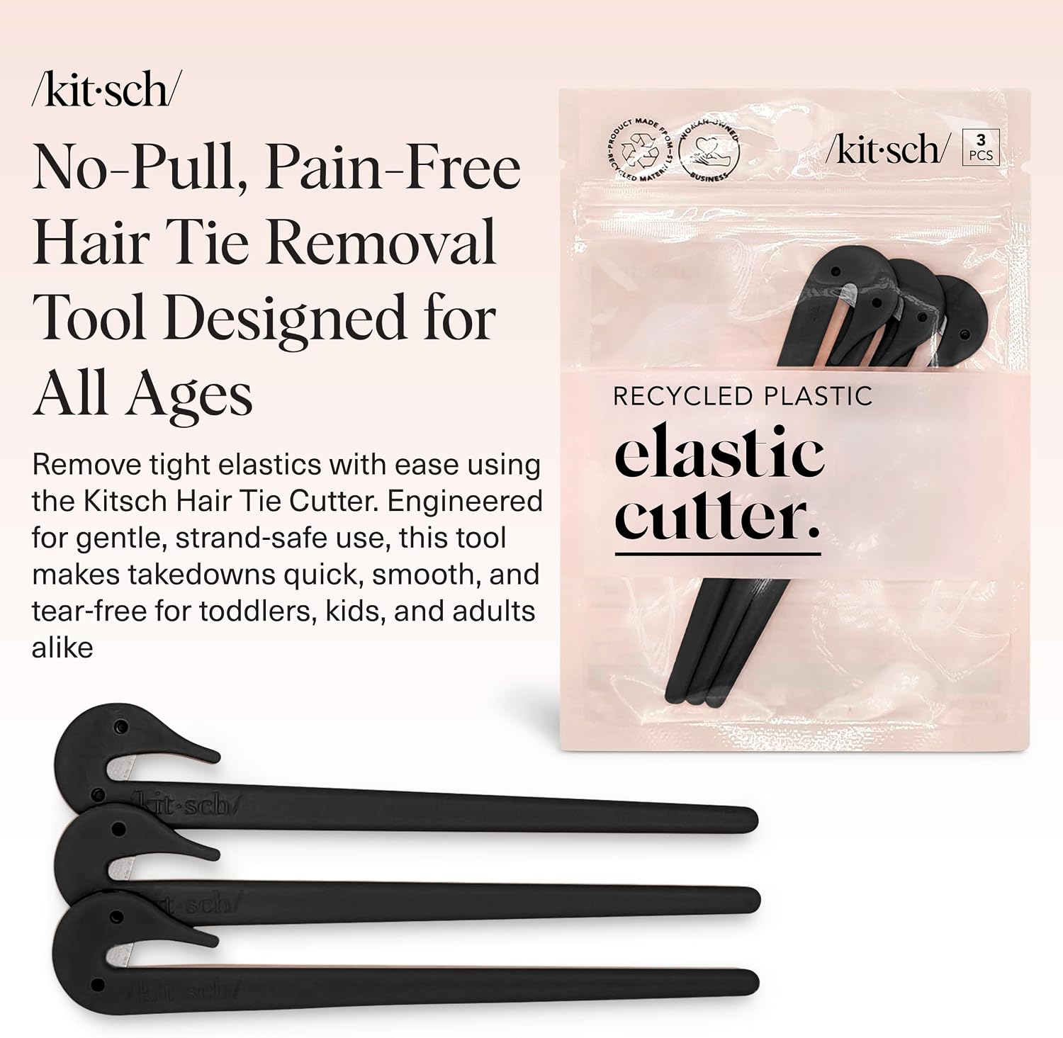 Detalle de Kitsch Elastic Hair Tie Cutter Tool, 3-Piece Black Set