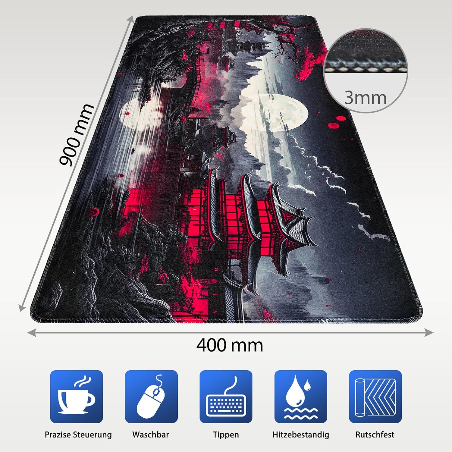 Thumbnail 1 de Niviy XXL Gaming Mauspad 900 x 400 mm – Japan Malerei Design, rutschfeste XXL-Schreibtischunterlage