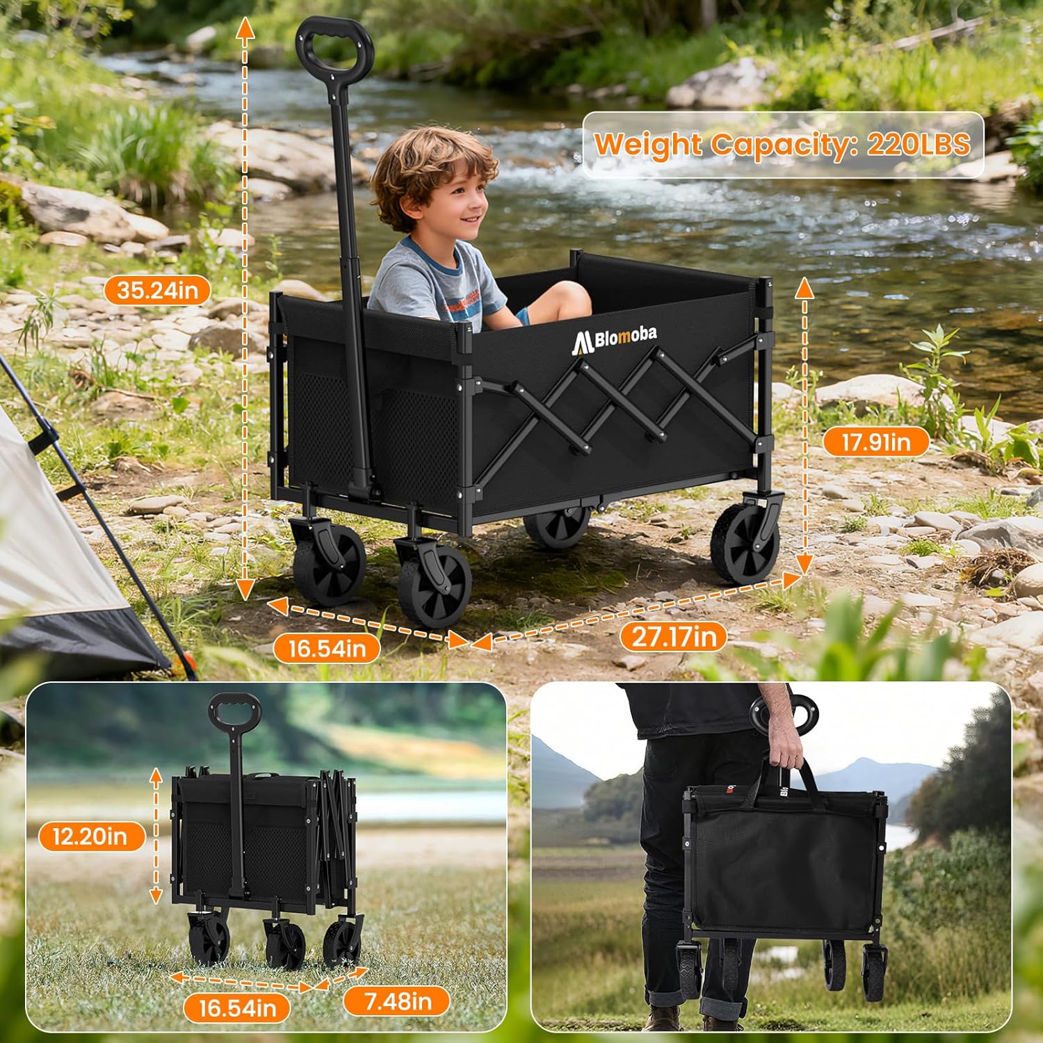 Thumbnail 6 de Foldable Wagon with Wheels (220 lbs) — Portable Utility Cart for Camping, Grocery, and More