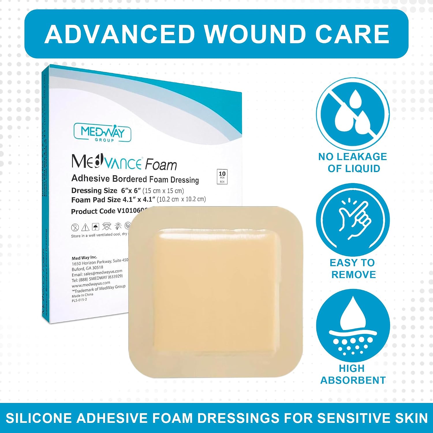 Detalle de MedVance V1010606-Single 6" x 6" Waterproof Bordered Foam Dressing, 10 Count