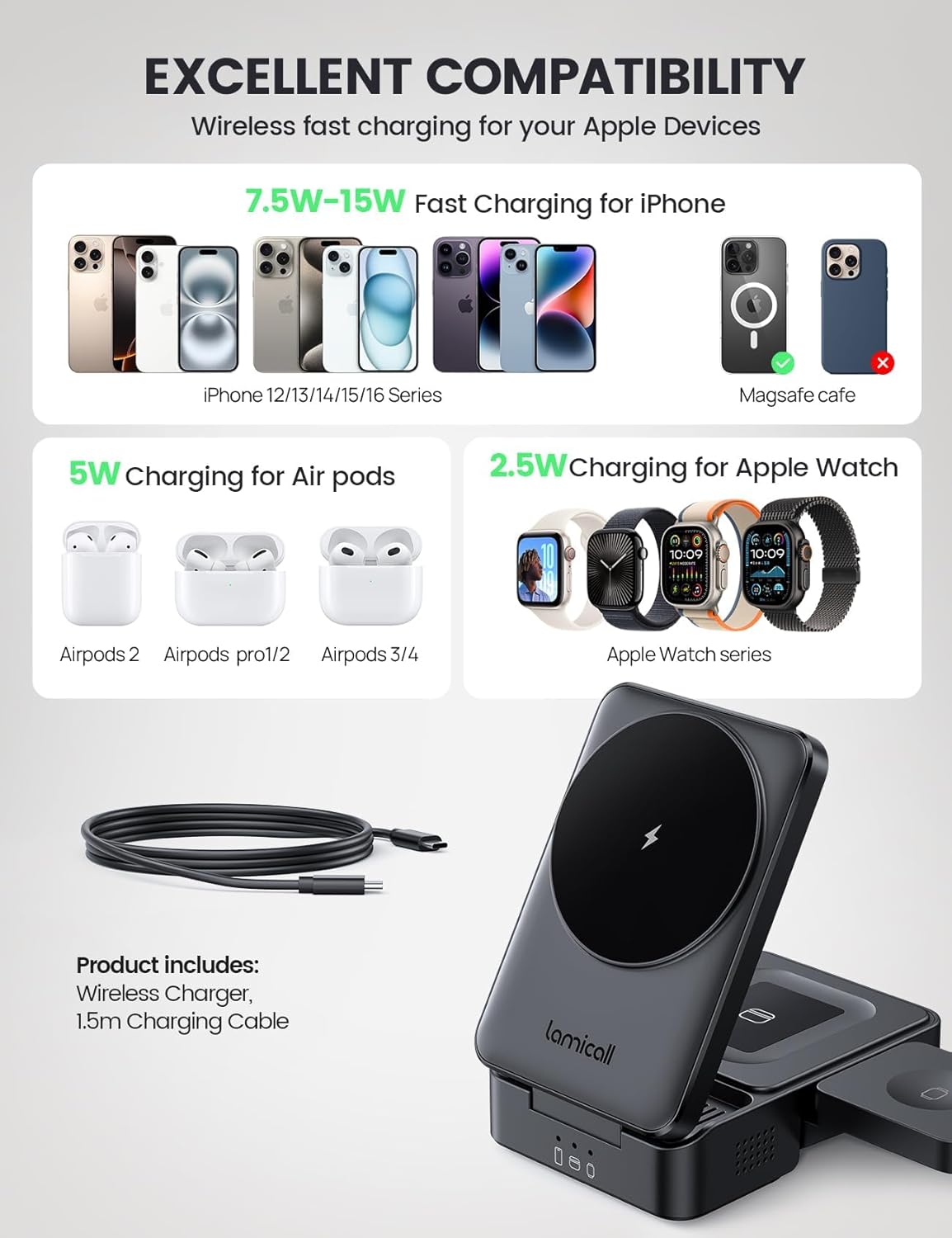 Thumbnail 3 de Lamicall 3 in 1 Wireless Charger Stand