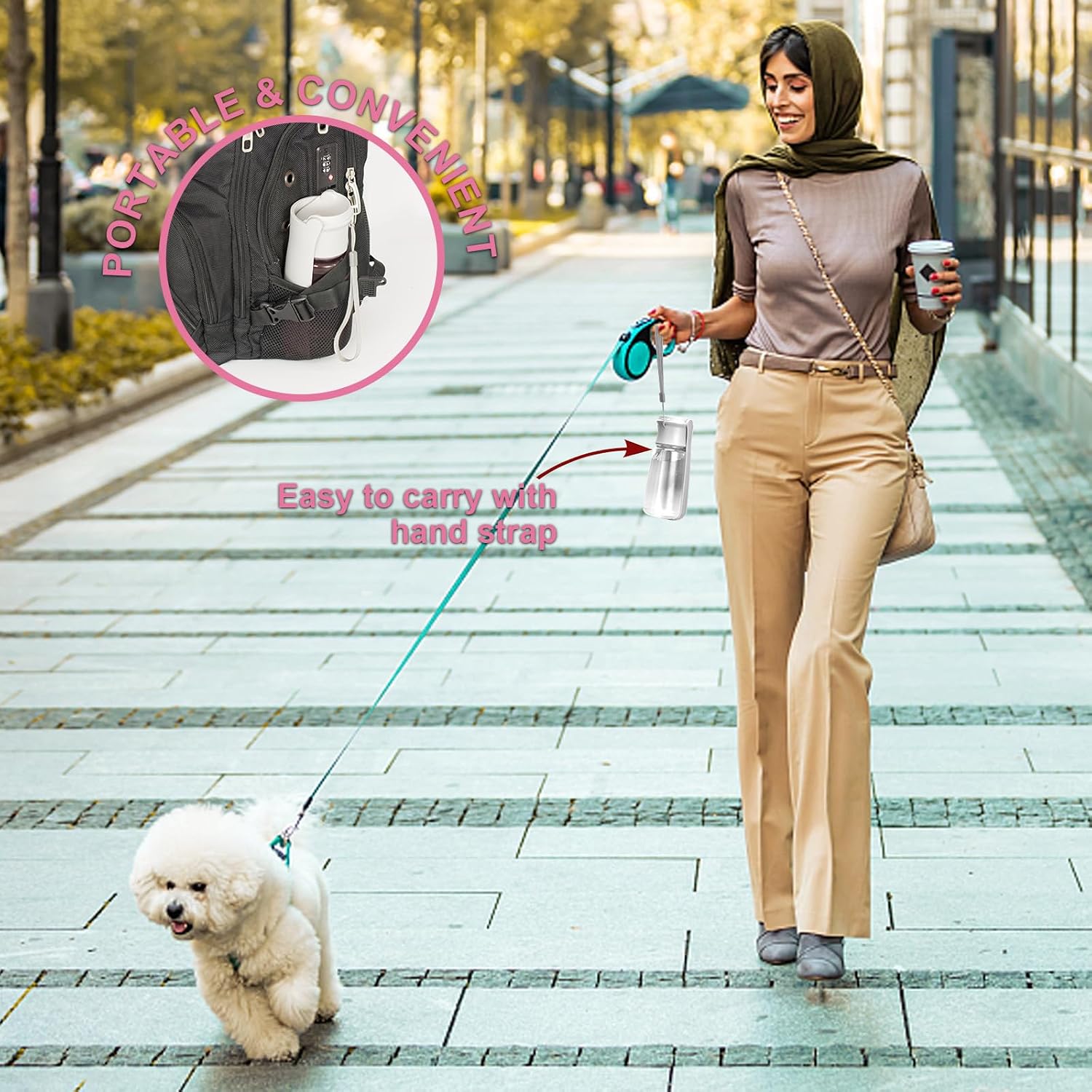 Detalle 1 de Canareen opvouwbare drinkfles voor hond en kat, 550 ml, wit, vaatwasbestendig