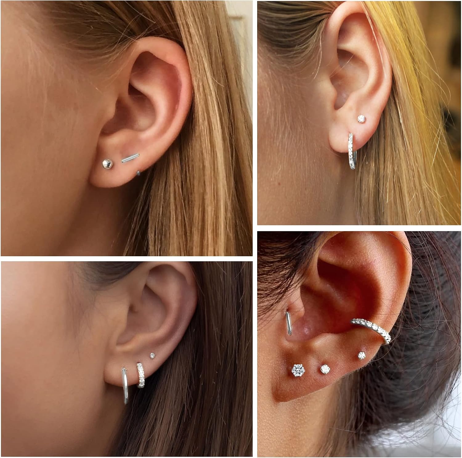 Detalle de PABBEU Silver Hoops Earrings for Women – 6 Pairs of 925 Sterling Silver with Cubic Zirconia