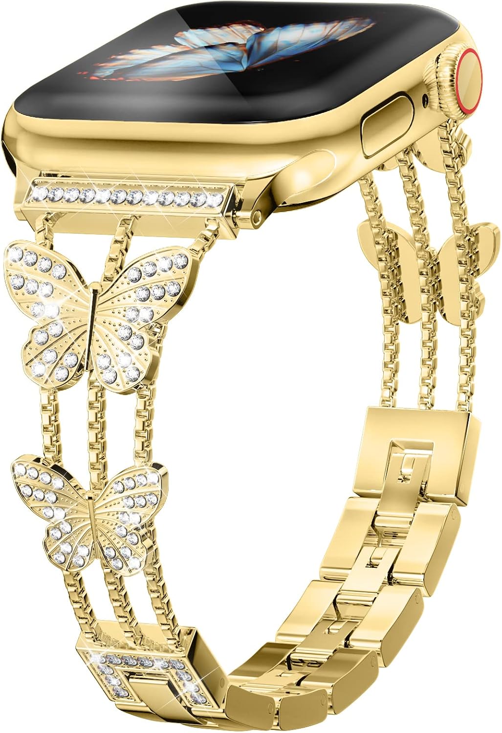 Detalle de Musk-MSKR Metal Diamond Starlight Band for Apple Watch – Butterfly Rhinestone Metal Band (38–49mm)