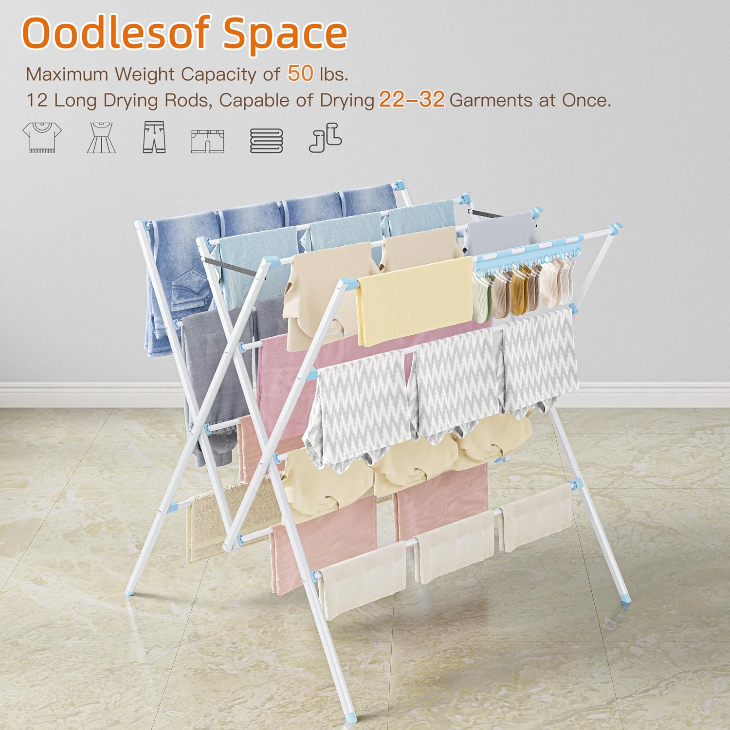 Detalle 2 de Clothes Drying Rack with 12 Poles