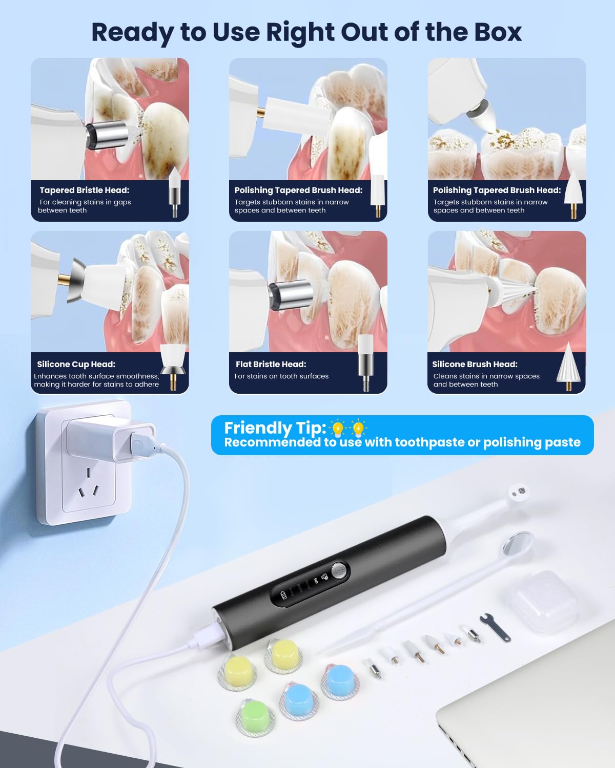 Thumbnail 3 de Vastaint LMK-2526 Rechargeable Tooth Polisher Kit, 6 Heads, 4 Modes