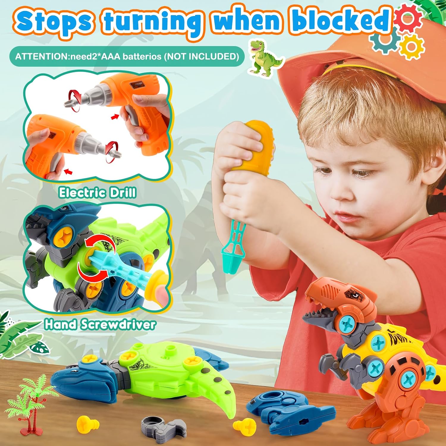 Detalle de Toyzey Dinosaur Electric Drill DIY toy set (age 3–9) with storage box