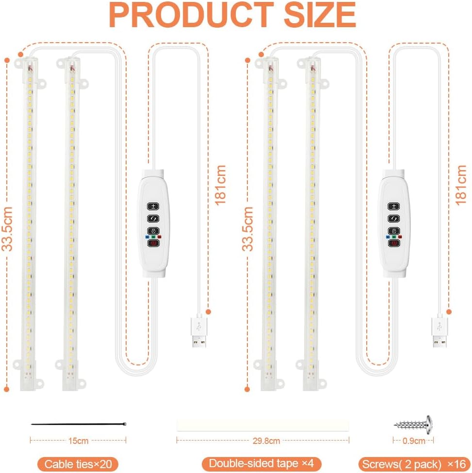 Detalle de Ainiv – zestaw 2 lamp do roślin, 2 głowice, pełne spektrum i timer