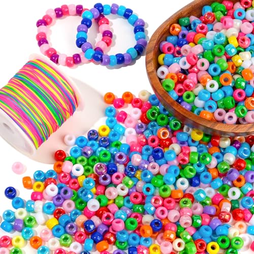 I LOVE MOM 1500 Cuentas Grandes con Hilo para Pulseras y Bisutería de Bricolaje