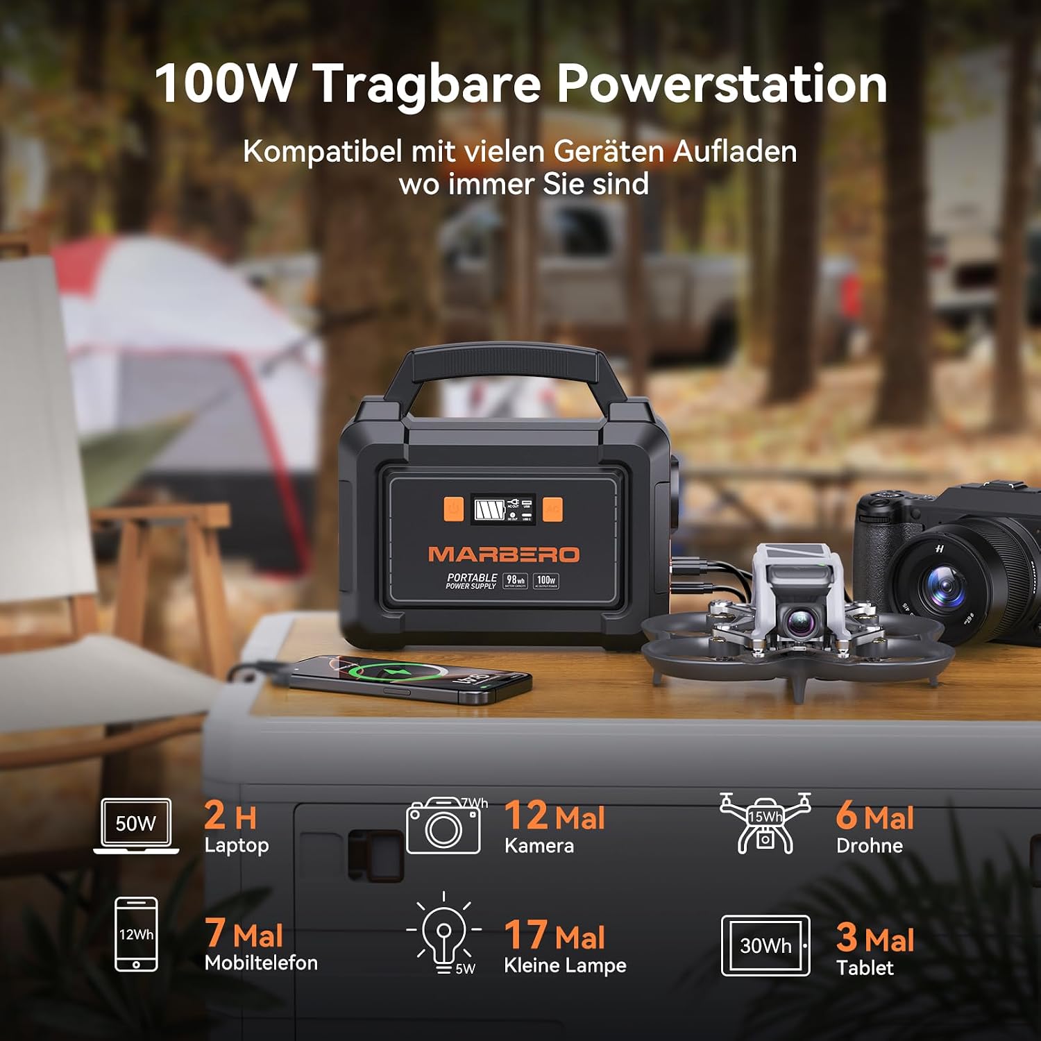 Detalle 1 de MARBERO Portable Power Station 98Wh mit Solar