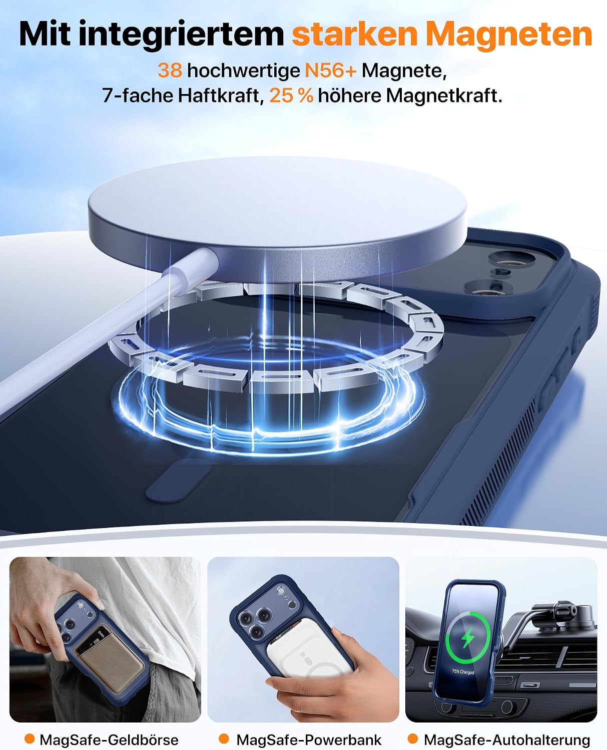 Thumbnail 3 de Diaclara Hülle für iPhone 17 Pro MagSafe – Militärschutz 360° Vollschutz mit Display- & Kameraschutz, Blau