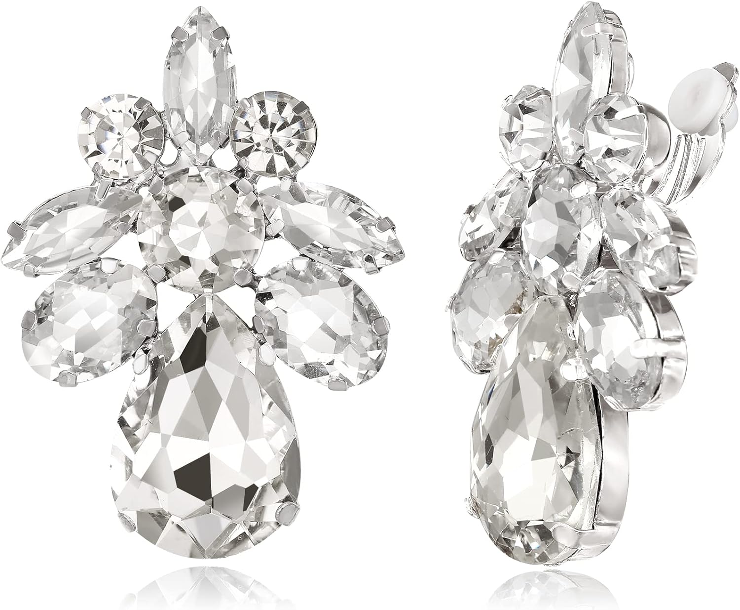 Detalle de Clearine Clips d'oreilles Boucles à Clip – goutte d'eau doré clair pour mariée et fête