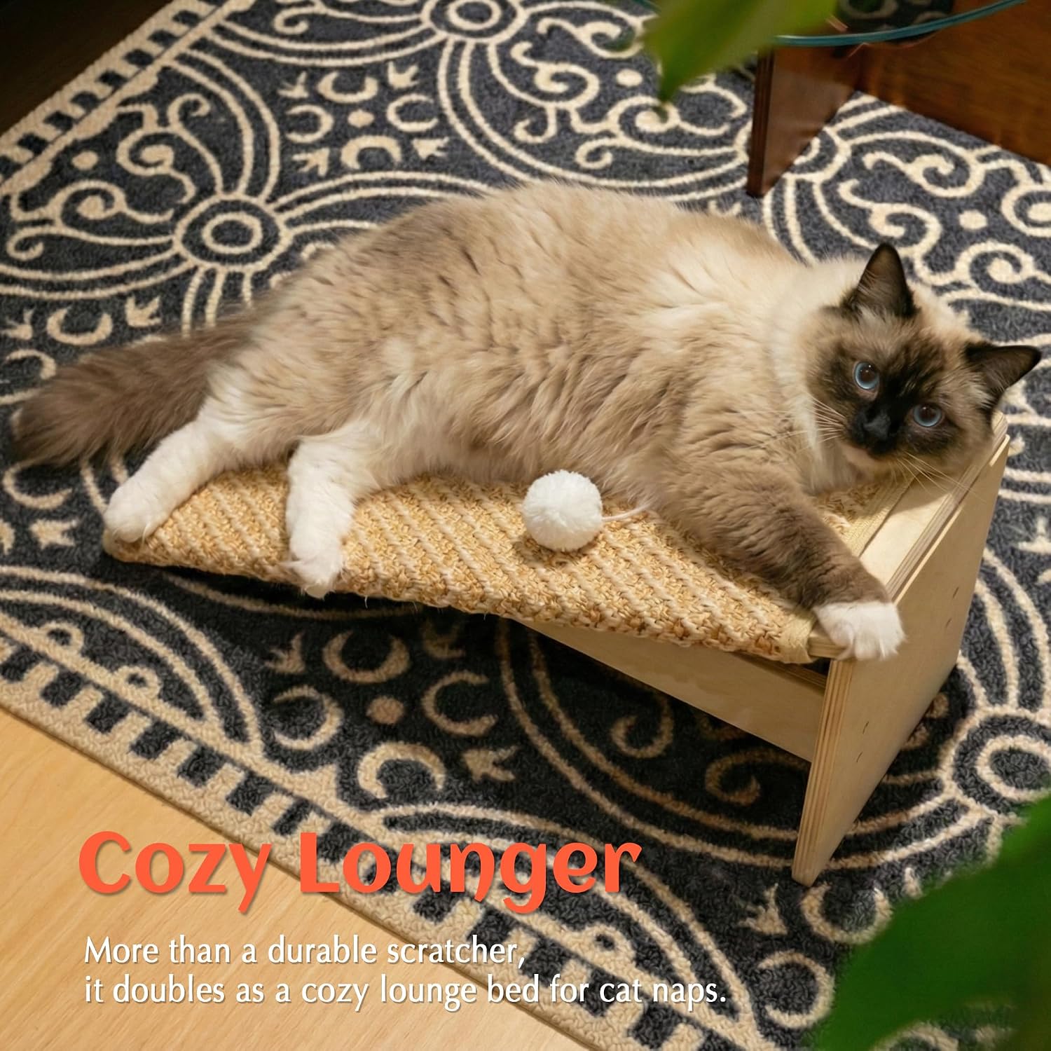 Detalle de PETKARAY Cat Scratcher: 65 cm Natural Sisal With Ramp and Wooden Stability