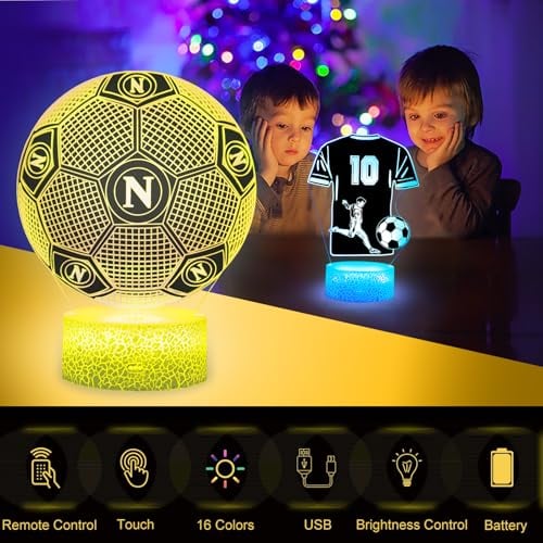 Thumbnail 3 de Eygerur 2 Pezzi Napoli Calcio Luce Notturna 3D per Bambini – Regalo 2–12 Anni