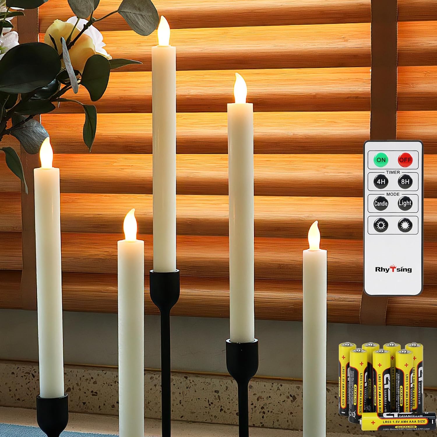 Detalle de Rhytsing Ivory Battery Operated Taper Candle Set (5) with Remote