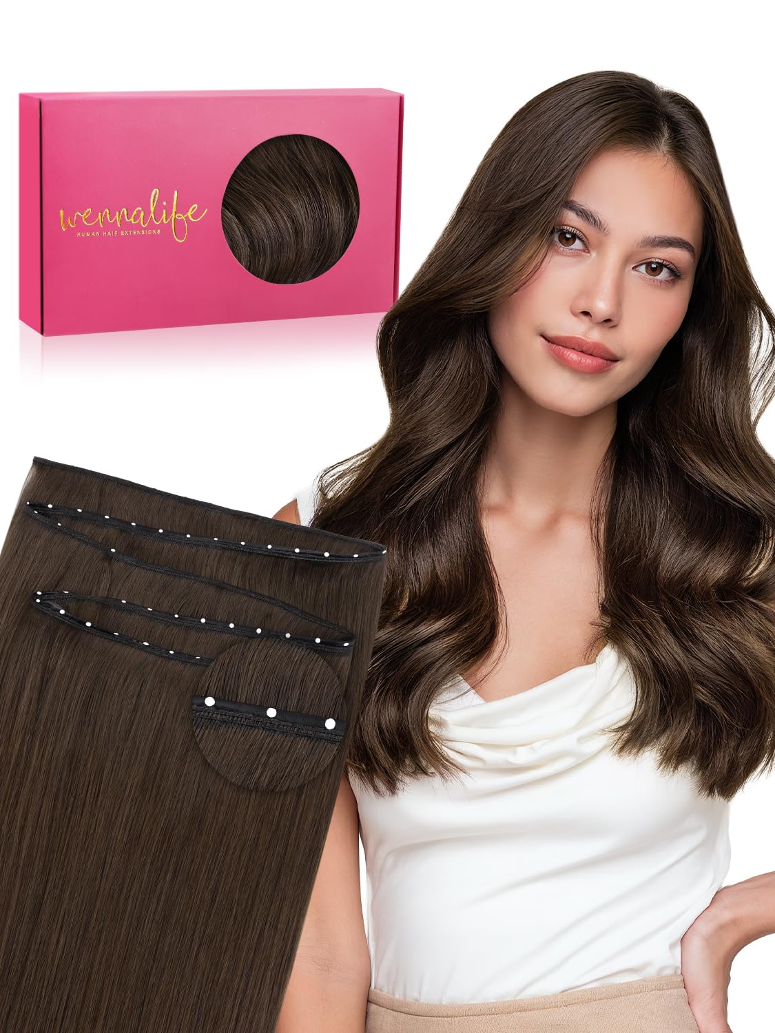 Detalle de WENNALIFE WEDGeHoSI#4-18 Butterfly Weft Hair Extensions, 18-Inch Remy Hair