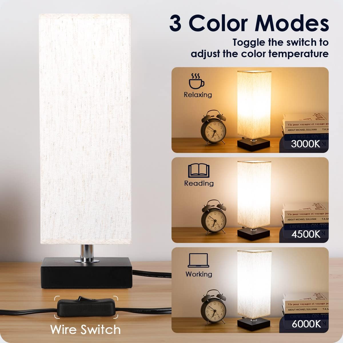 Detalle de Soilsiu TD-002S Table Lamp with Solid Wood Base and Beige Fabric Shade