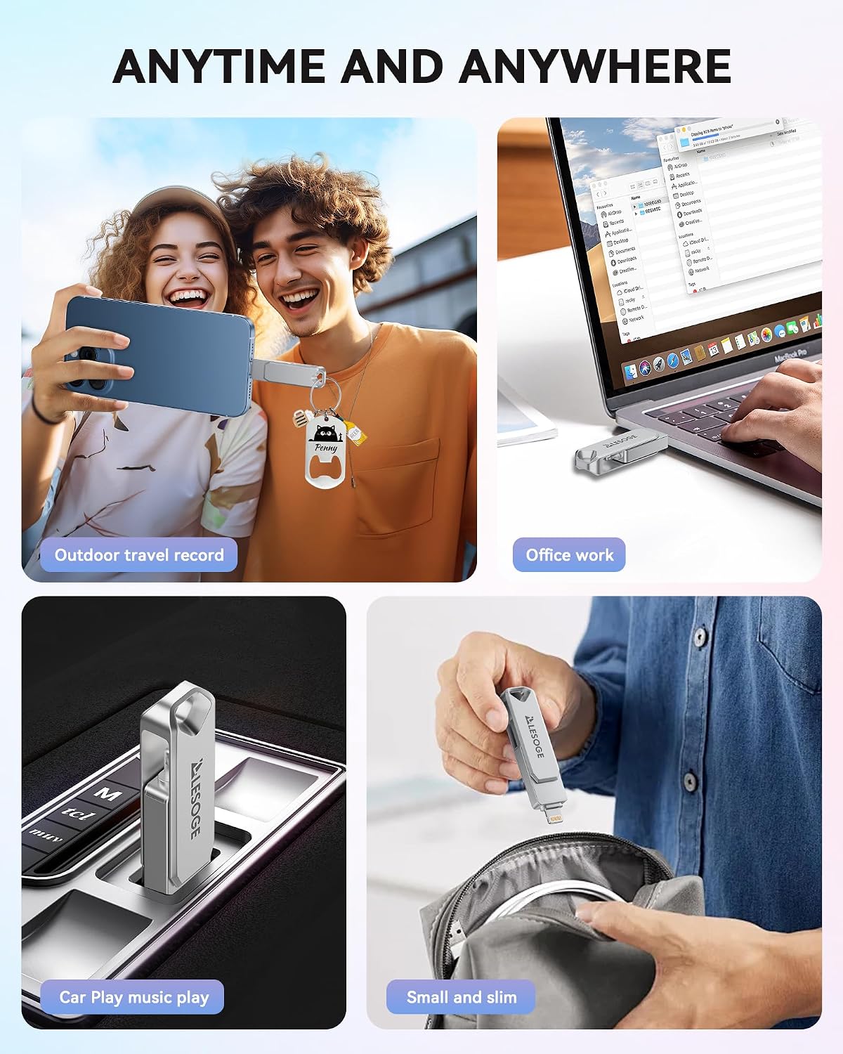 Thumbnail 6 de LESOGE 128GB USB 3.0 Flash Drive (MFi Certified) for iPhone, iPad, Android & PC/Mac with Touch ID/Passcode Encryption