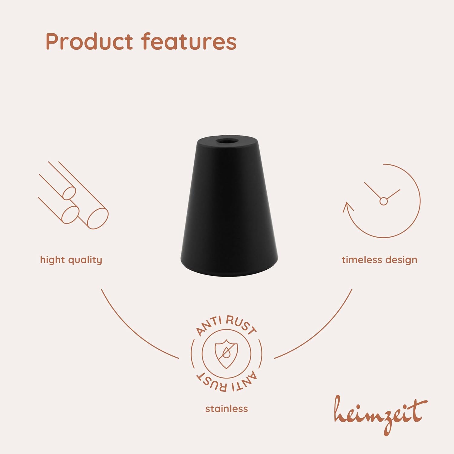 Thumbnail 2 de heimzeit Cone Cabinet Knobs, 8-Piece Black Aluminium Set with Screws
