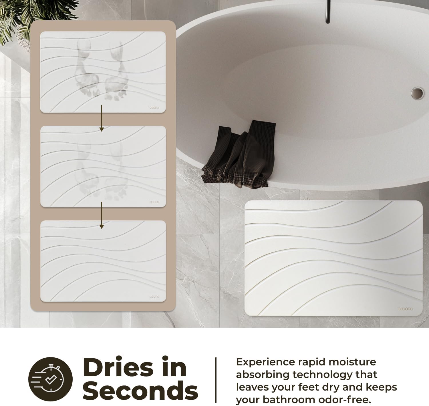 Detalle de TOSORO Stone Bath Mat, Diatomaceous Earth