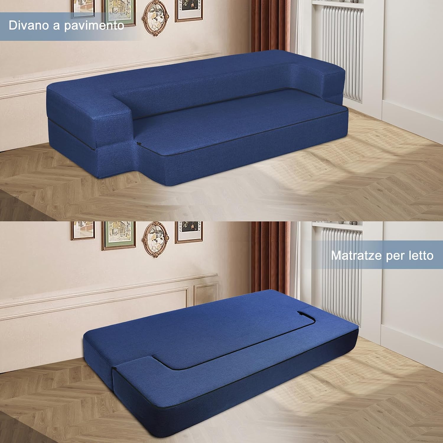 Detalle de ANONER Divano Pieghevole Letto in cotone e memory foam 50D, blu scuro
