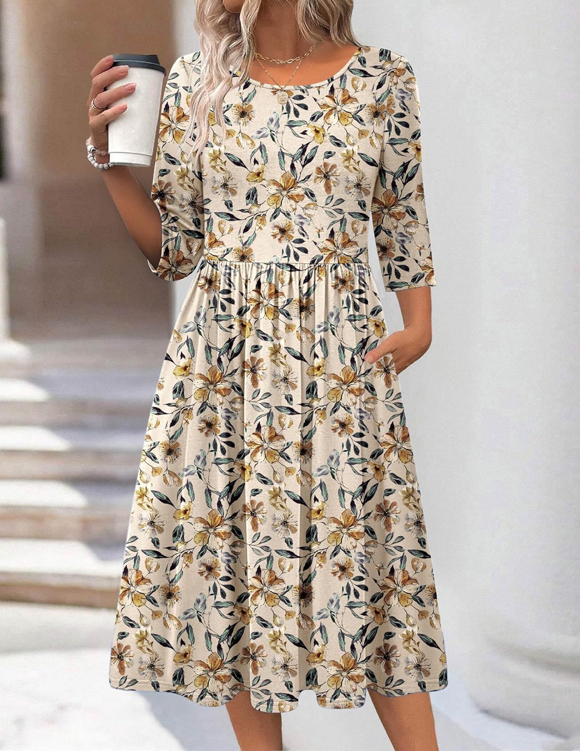 Thumbnail 2 de Zeagoo 3/4 Sleeve A-Line Midi Dress with Pockets — Flowy, Comfortable, and Versatile