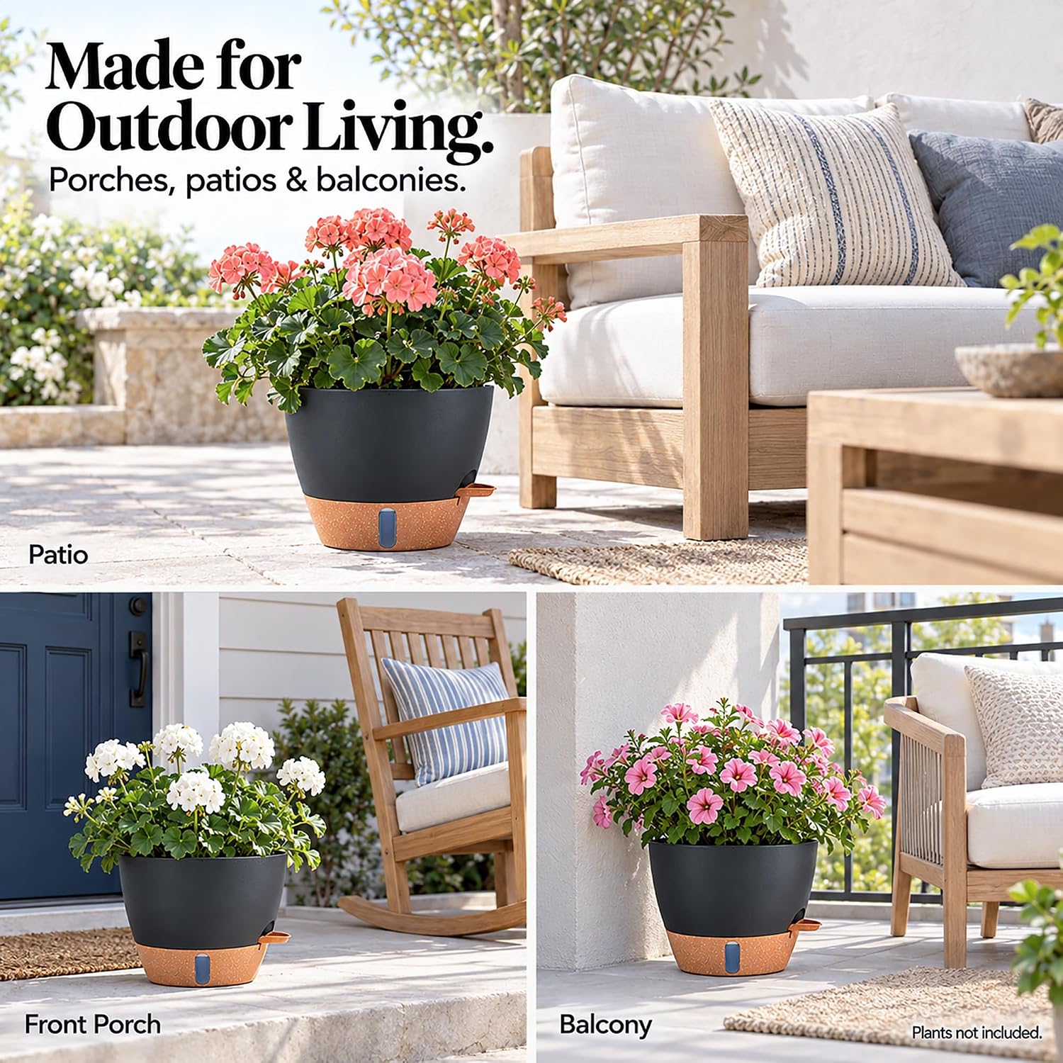 Detalle 2 de Fielda Self-Watering Plant Pots, 8/10/12-Inch Set with Water-Level Indicator