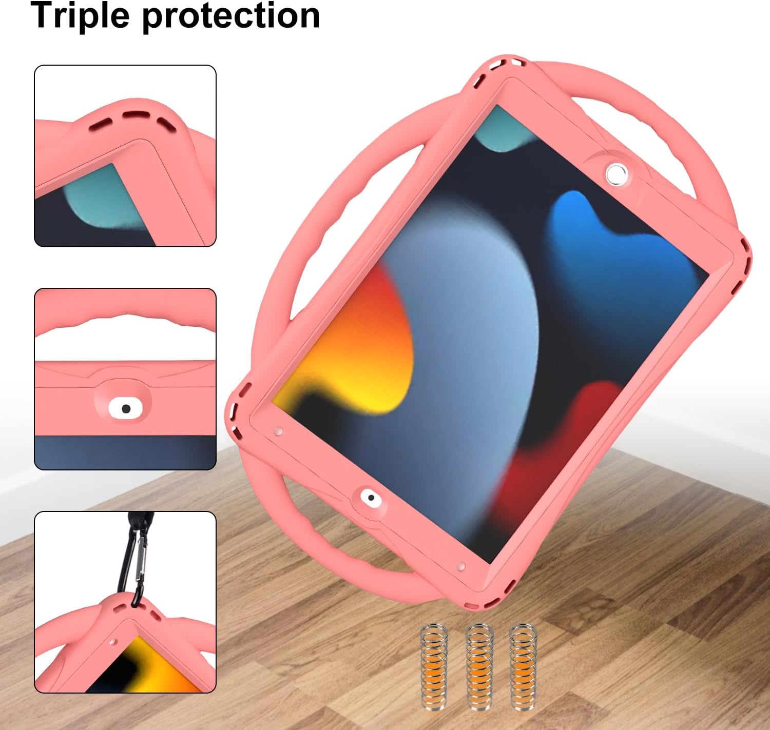 Detalle de TOPESCT Kids Case for 10.2" iPad (9th/8th/7th Gen) – Silicone, Built‑in Screen Protector, Shockproof Handle & Stand