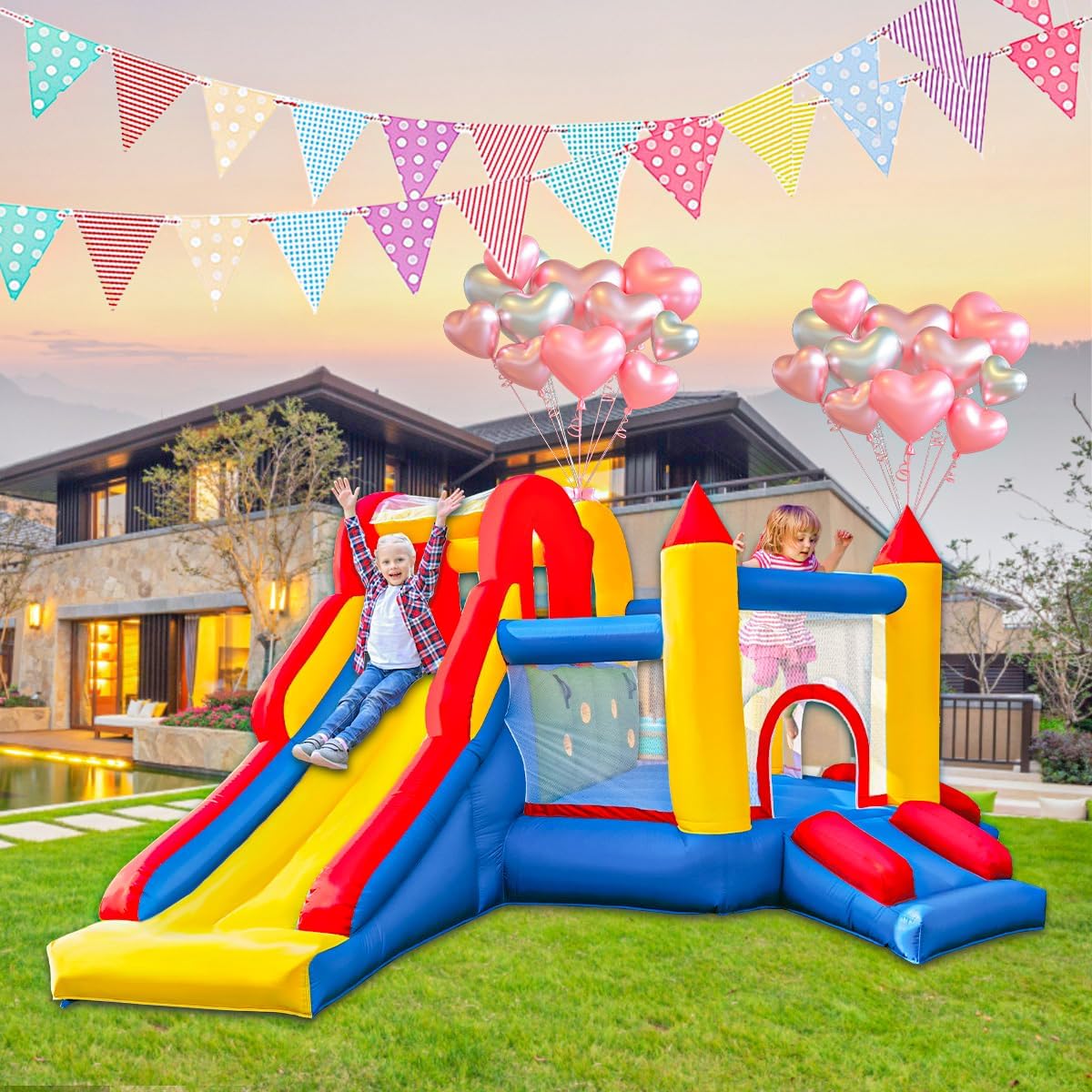 Thumbnail 3 de Ballsea Castello gonfiabile con scivolo – parco giochi gonfiabile per interni ed esterni (375x305x195 cm)
