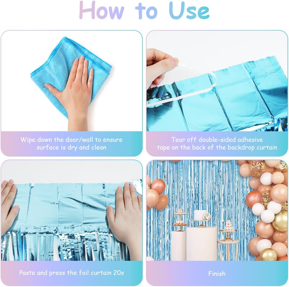 Detalle 2 de Alaoo Rideau métallique à franges scintillantes en aluminium (6 pcs) – déco fond photo, fête et mariage, bleu