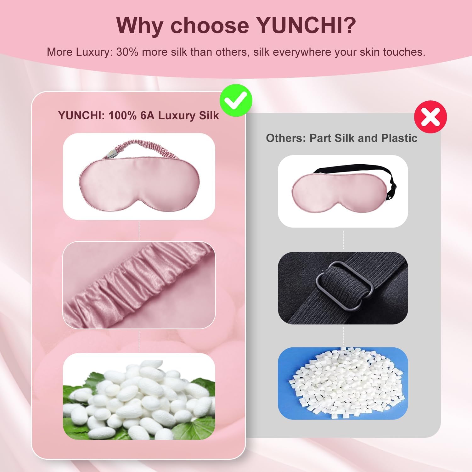 Detalle 2 de YUNCHI Schlafmaske Seide 19 Momme Rosa
