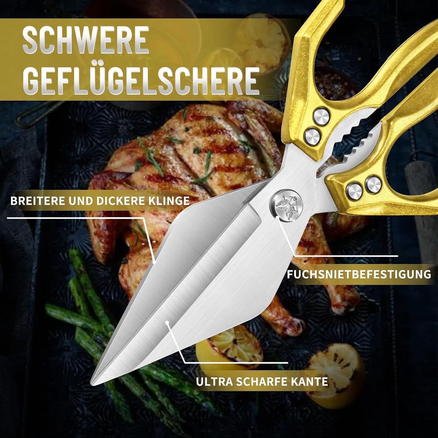 Detalle de Dream Reach Geflügelschere Knochenschere – Mehrzweck Küchenschere aus Edelstahl, gold