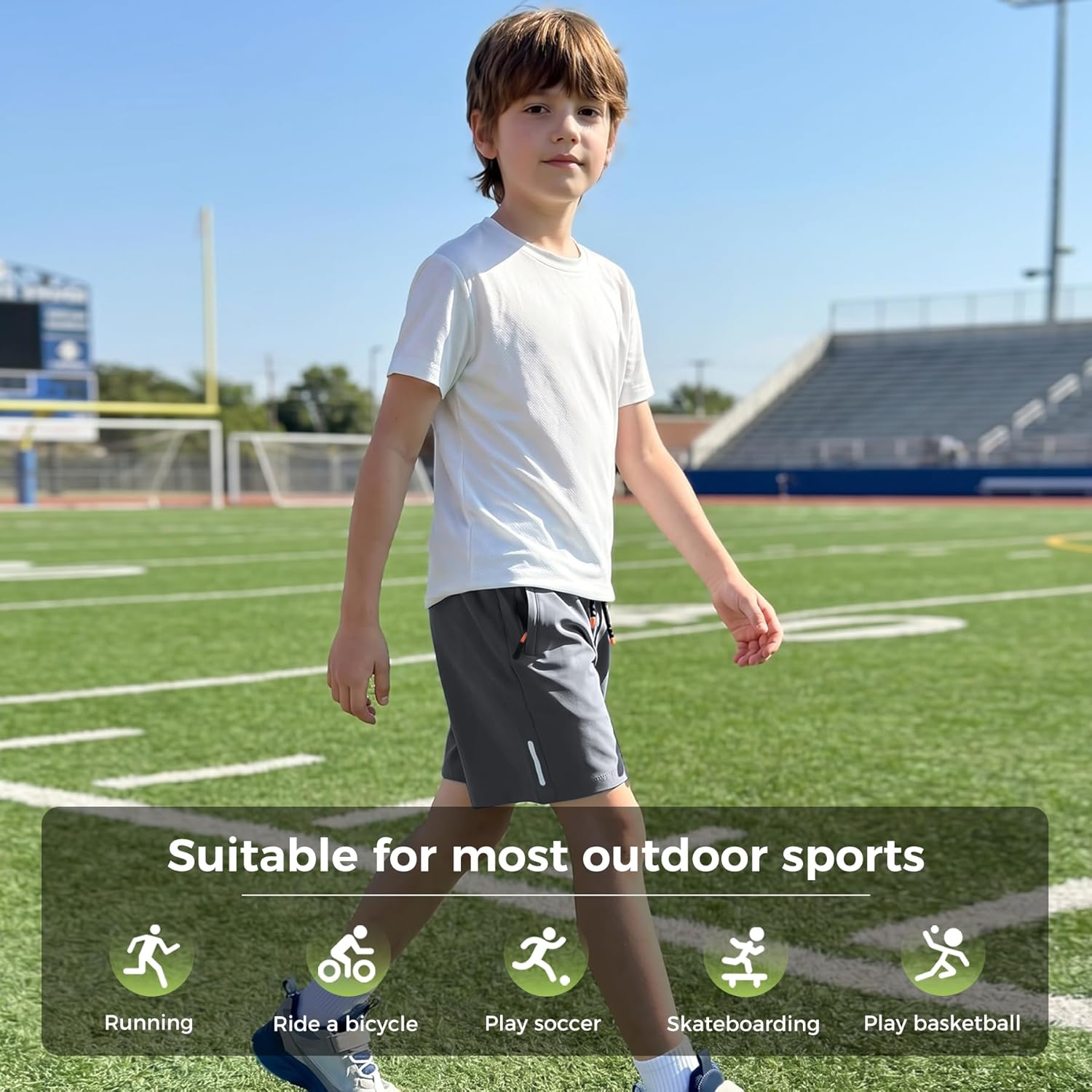 Detalle de ANHDM Boys Shorts Quick Dry Athletic Running Shorts with Zipper Pockets