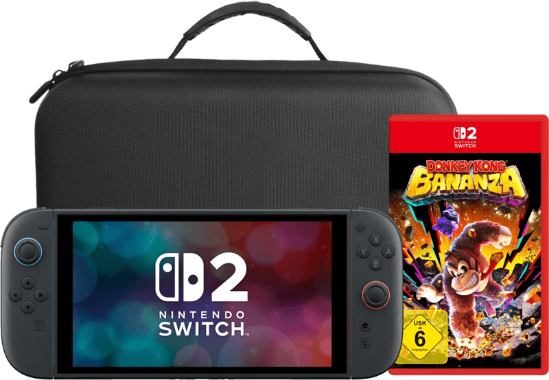 Nintendo Switch 2 + Donkey Kong Bananza + BlueBuilt Reisehülle
