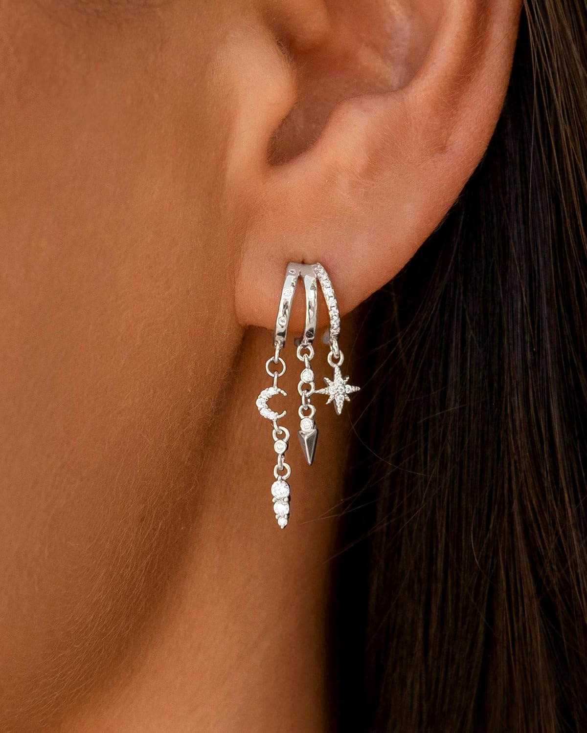 Detalle 2 de HANLI Ohrringe Silber 925 Mond 14K Gold