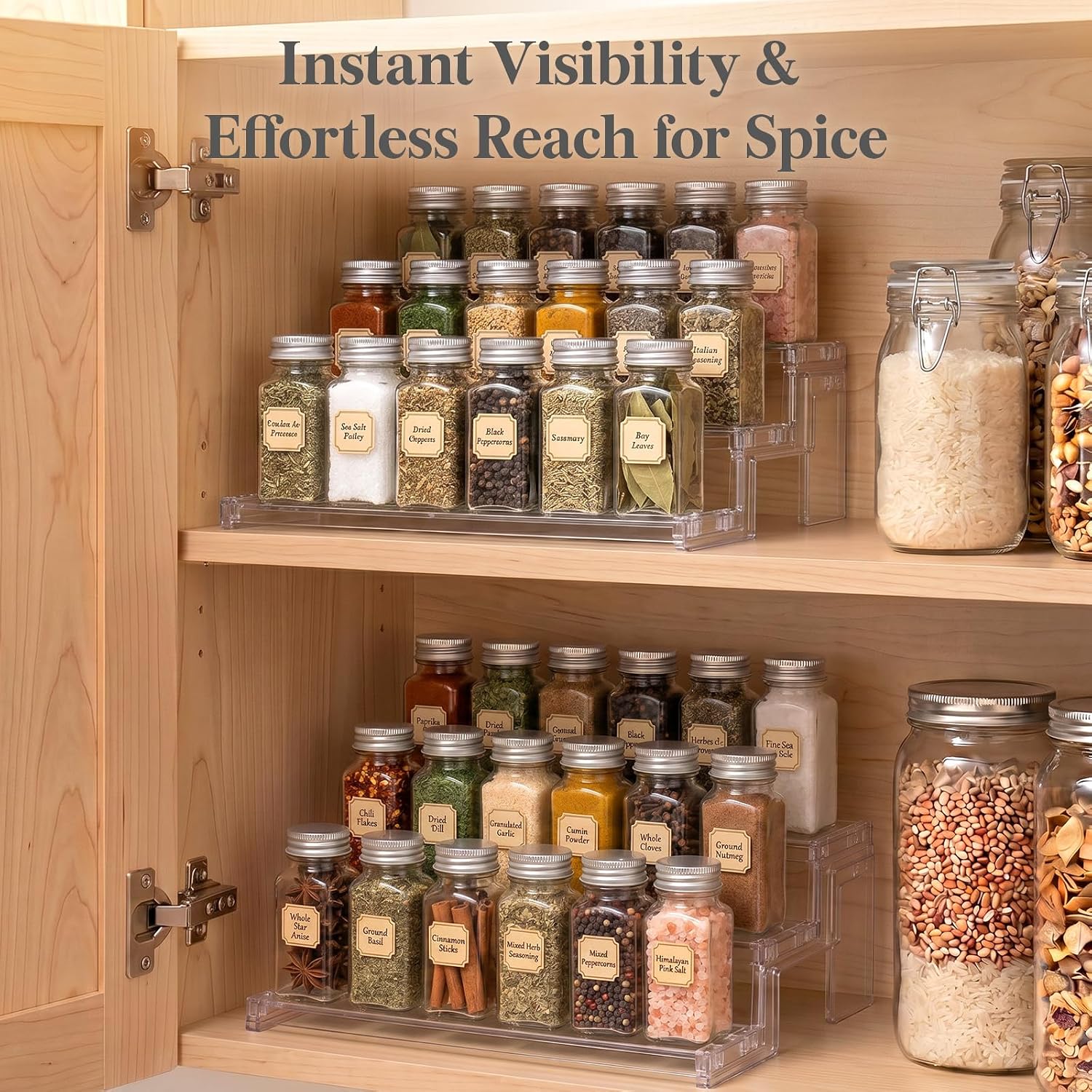 Detalle de Lifewit 12in 3-Tier Clear Display Rack: Tool-Free Spice, Fragrance, and Cupcake Organizer