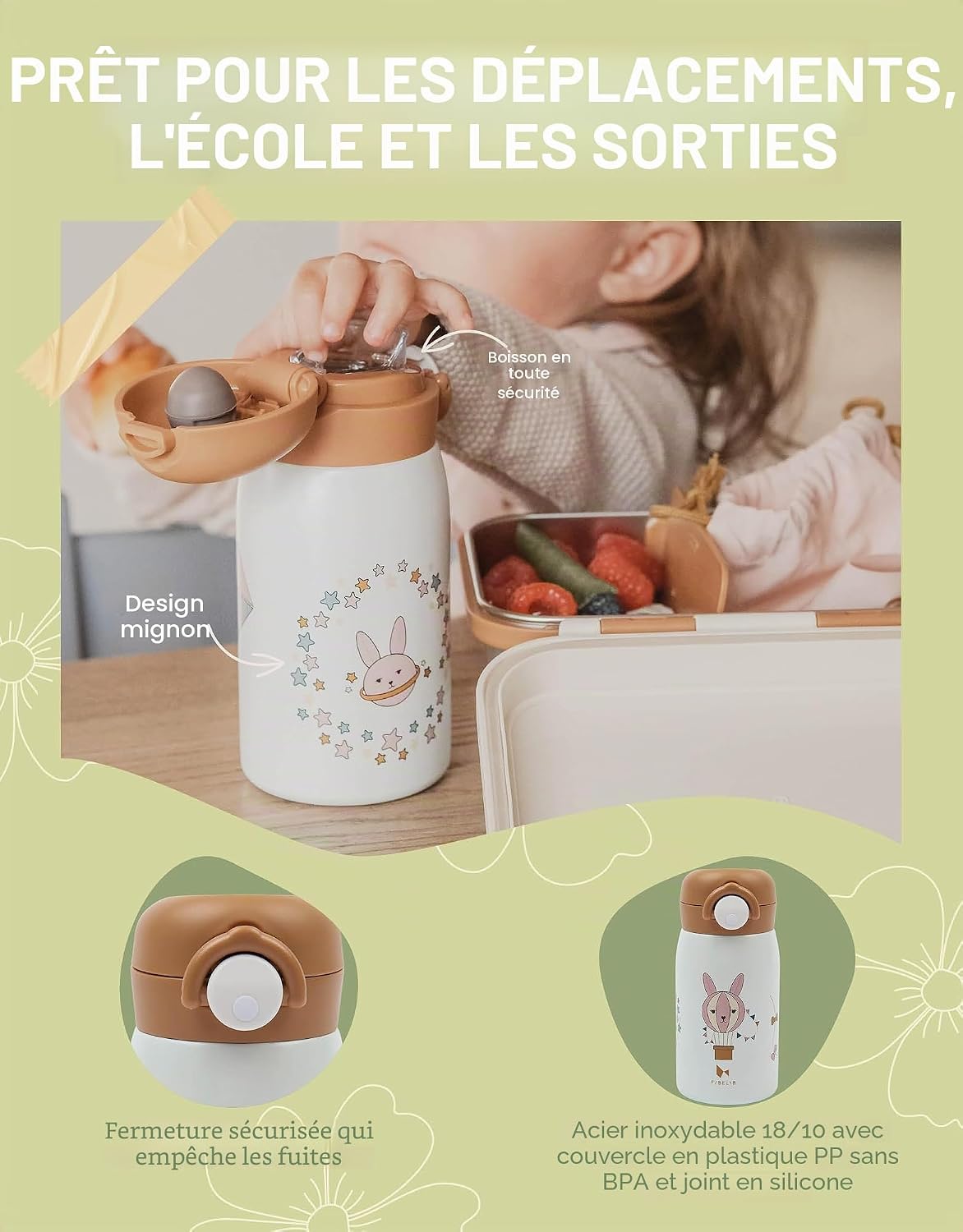 Thumbnail 4 de Fabelab Gourde Enfant 320 ml — Motif Planète, Acier Inox Sans BPA, Anti-Fuite