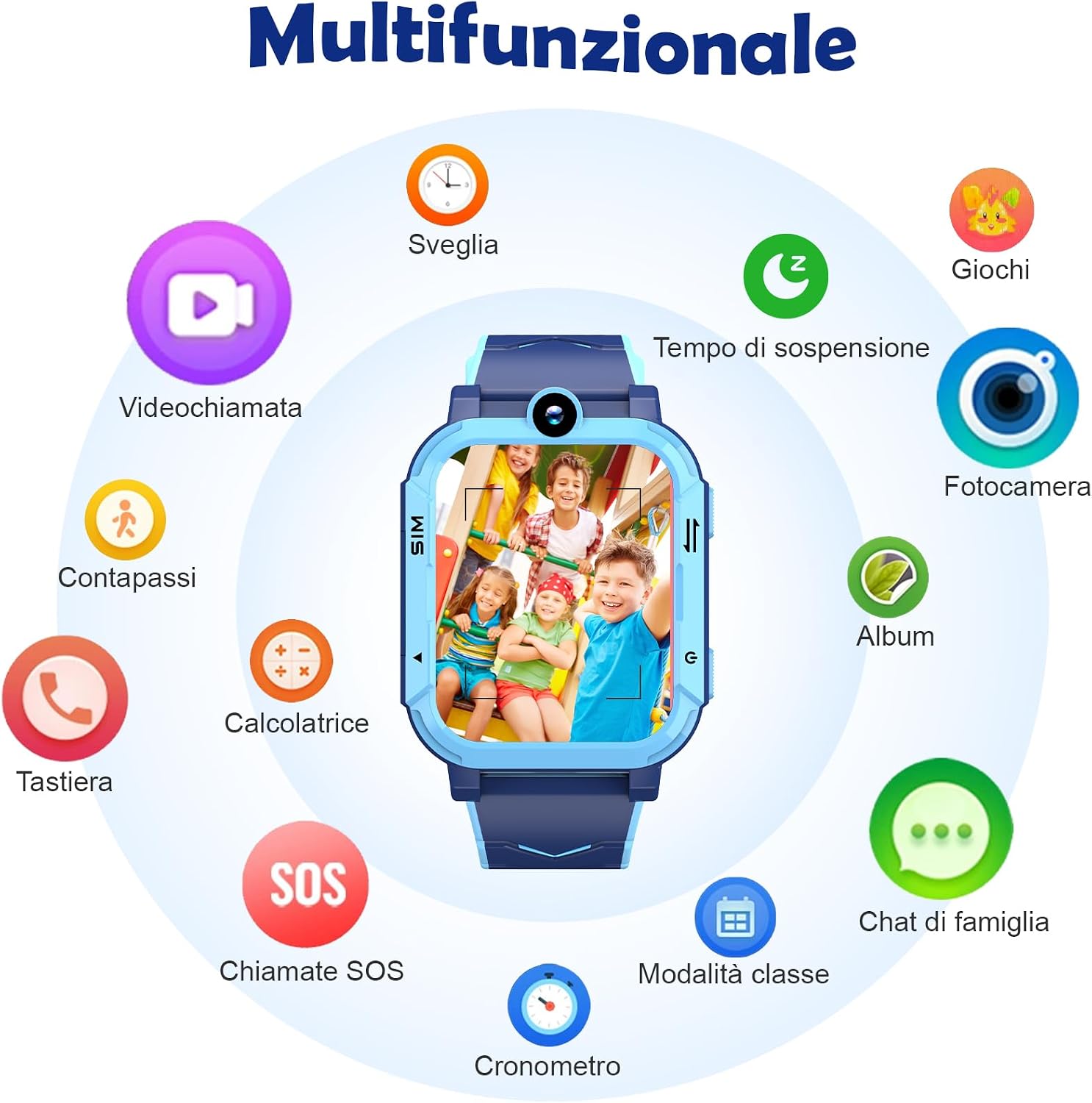 Detalle de Blackview Smartwatch per Bambini con GPS+LBS+Wi‑Fi, 4G, SOS e Videocall: sicurezza e divertimento per bambini dai 4 ai 12 anni