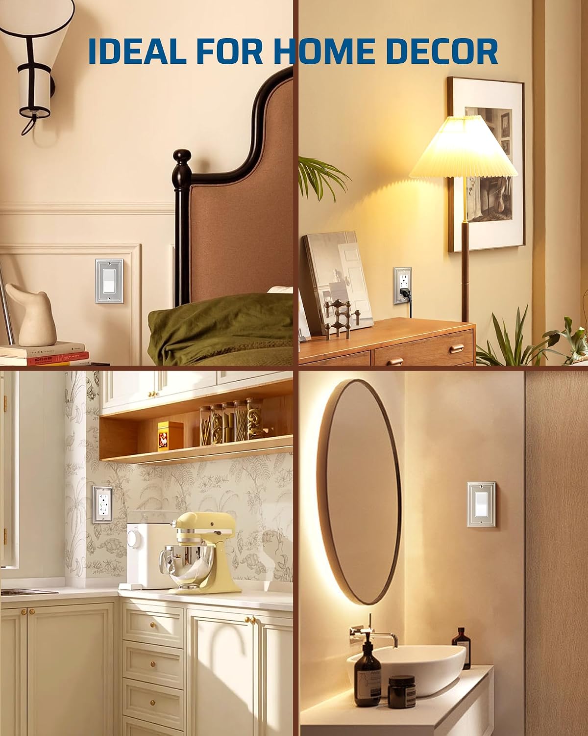 Detalle de DEWENWILS 4-Pack Brushed Nickel Stainless Steel Decorator Wall Plates