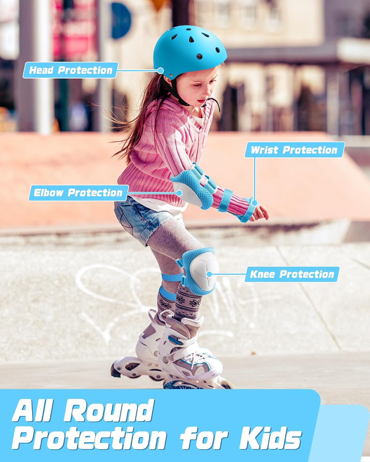 Detalle 2 de DARME M Light Blue Kids’ Bike Helmet Set with Adjustable Fit and Pads