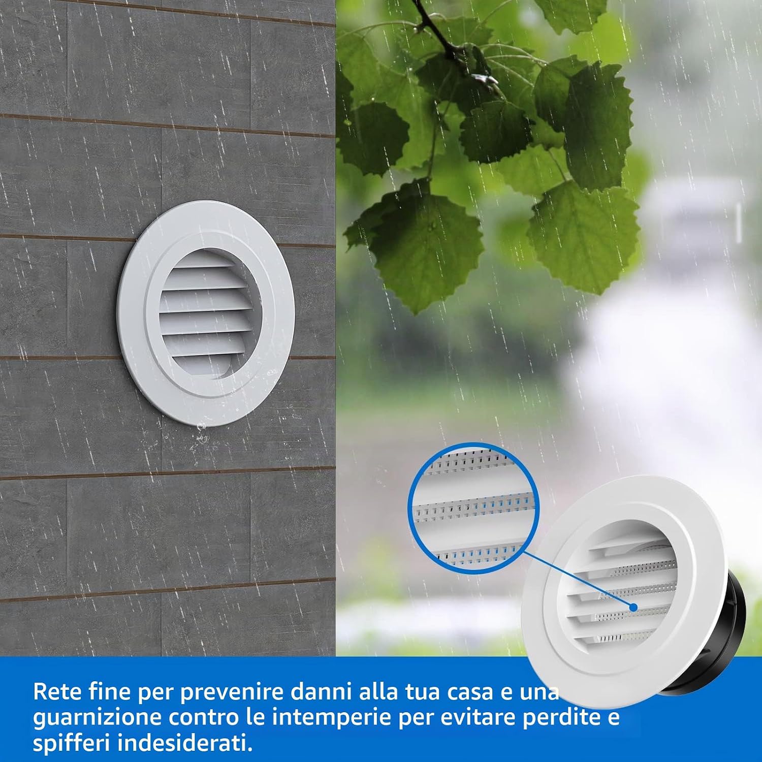 Detalle de Hon&Guan Griglia di Ventilazione Rotonda 100 mm con Zanzariera in ABS, Bianco