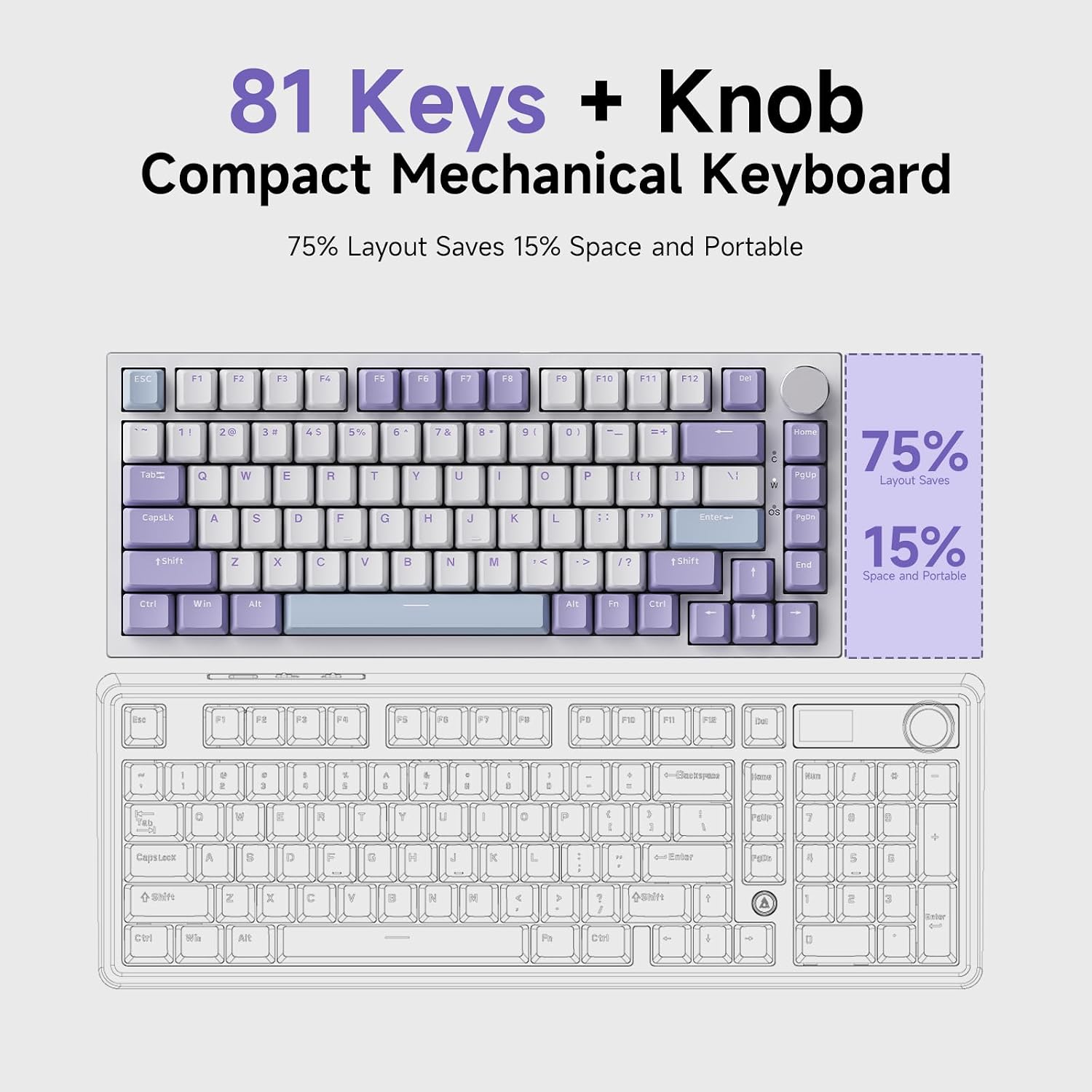 Thumbnail 6 de Ajazz AK820 75% Hot Swappable Mechanical Keyboard with Volume Knob