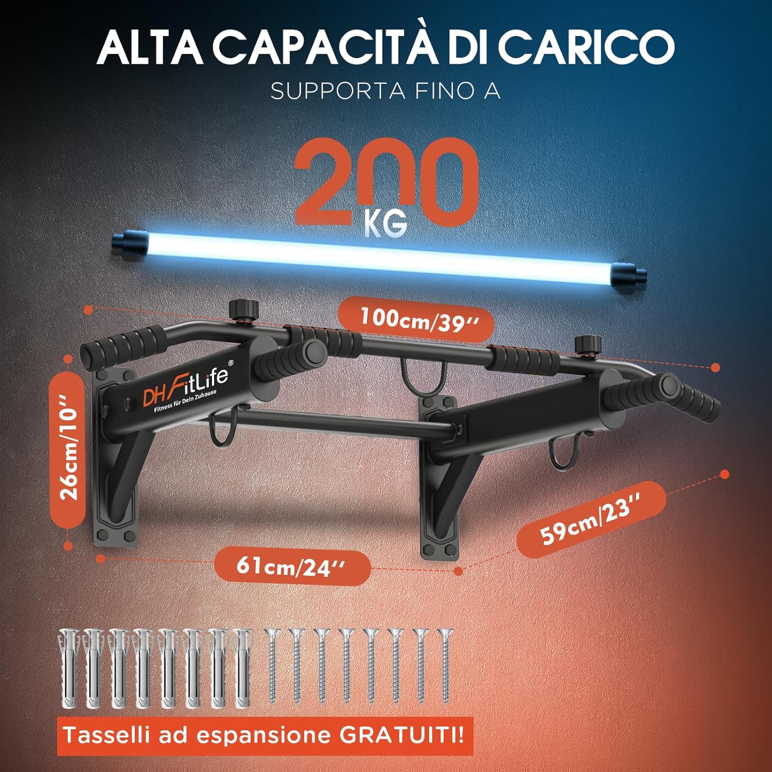 Thumbnail 1 de DH FitLife Sbarra Trazioni a Muro 4 in 1 fino a 200 kg, con Tasselli e 6 impugnature antiscivolo