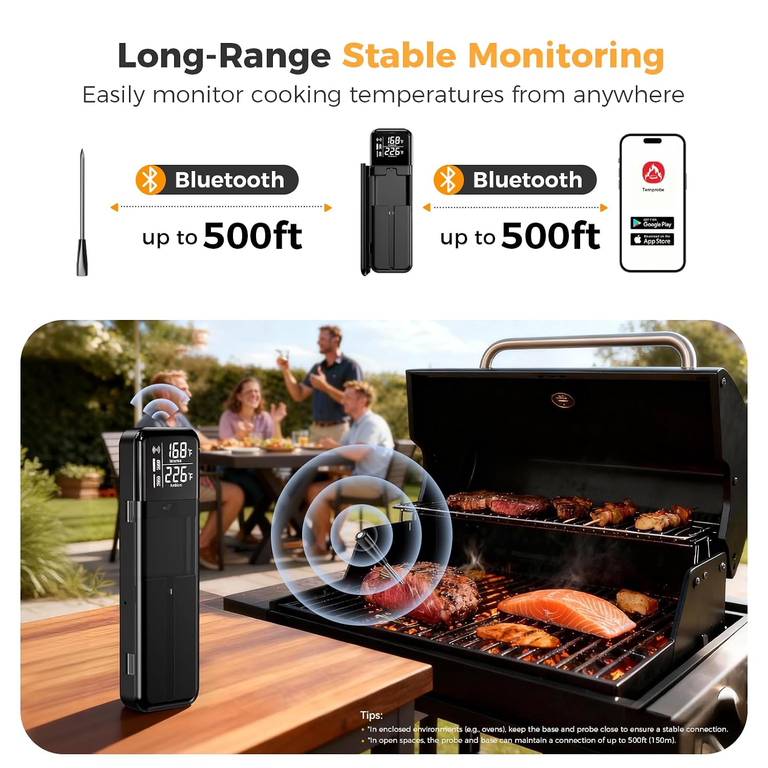 Detalle de SMNQIUA DT-133 Wireless Meat Thermometer with Bluetooth 5.4 and Smart Display