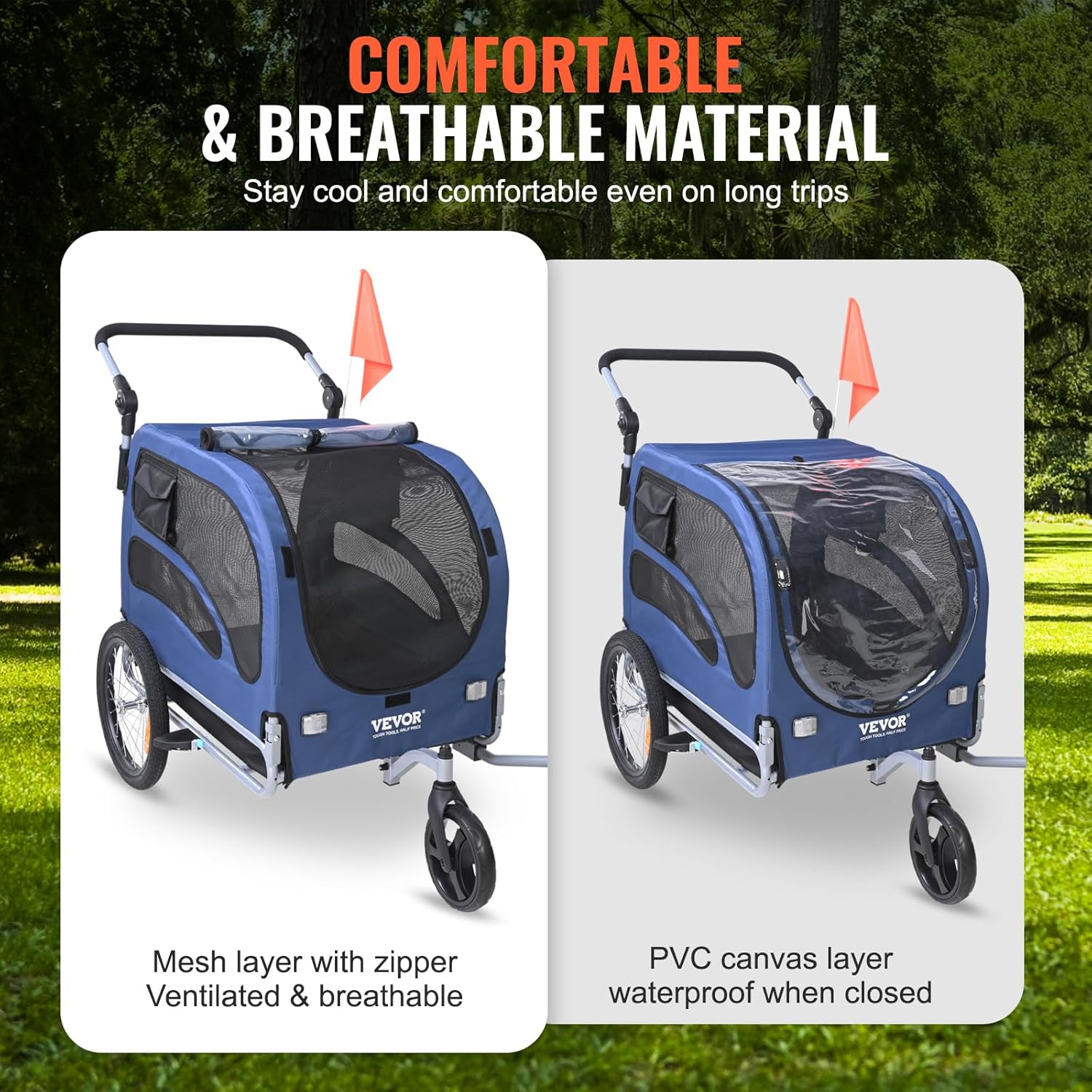 Detalle 2 de VEVOR Remorque de Vélo Chien Pliable 45 kg – 2 en 1 Poussette d'Animaux, Cadre Fer Forgé et Roues à Dégagement Rapide