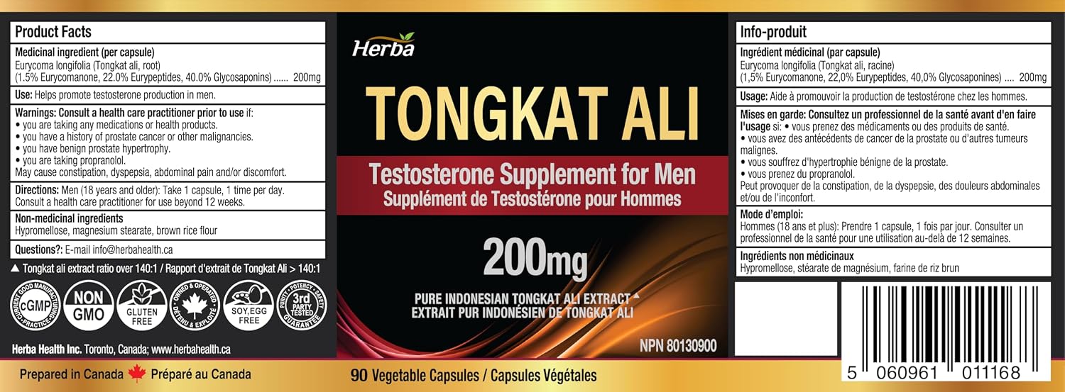 Detalle de Herba Pure Tongkat Ali Capsules, 140:1 Extract, Made in Canada