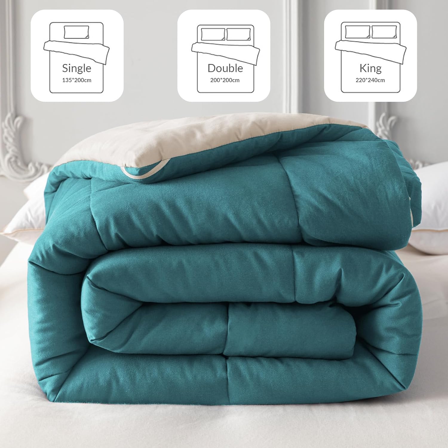 Thumbnail 5 de Whale Flotilla Reversible All-Season Duvet King Size (7.5 Tog) – Dusty Teal & Birch Beige, Box-Sitched Down-Alternative Comforter